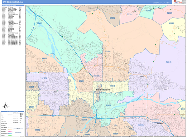 San Bernardino Map Color Cast Style